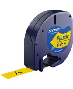 Dymo (S0721620) LetraTag Plastic Label Tape, 12mm x 4m, Black on Yellow