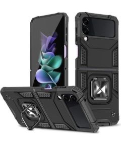 iLike Samsung  Galaxy Z Flip 3 Ring Armor tough hybrid case cover + magnetic holder Black