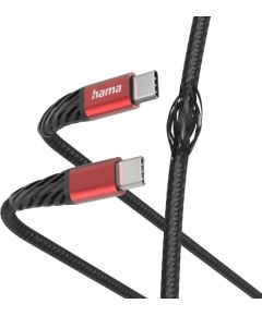 Hama 00201542 Extreme Charging Cable, USB-C - USB-C 1.5m Nylon black/red