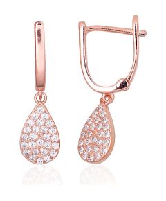 Серебряные серьги на английском замке #2203852(PAu-R)_CZ, Серебро 925°, красное золото (покрытие), Цирконы, 2.7 гр.