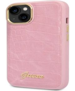 Guess Apple  iPhone 14 PU Croco with Metal Camera Outline Case Pink