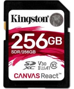Kingston SDXC Canvas React 256GB 100R/80W CL10 UHS-I U3 V30 A1 (Ir veikalā)