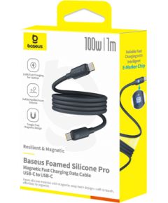 Kabelis USB C kontaktdakša - USB C kontaktdakša, 1m 100W magnētiskais putu silikons, melns BASEUS