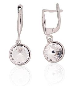 Серебряные серьги на английском замке #2204275(PRh-Gr)_SV, Серебро 925°, родий (покрытие), Кристаллы, 4.5 гр.
