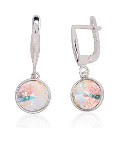 Серебряные серьги на английском замке #2204275(PRh-Gr)_SV-MIXW, Серебро 925°, родий (покрытие), Кристаллы, 4.4 гр.