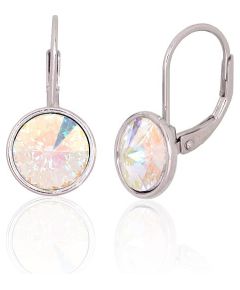 Серебряные серьги на английском замке #2204267(PRh-Gr)_SV-MIXW, Серебро 925°, родий (покрытие), Кристаллы, 2.8 гр.