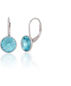 Серебряные серьги на английском замке #2204267(PRh-Gr)_SV-AQ, Серебро 925°, родий (покрытие), Кристаллы, 2.8 гр.