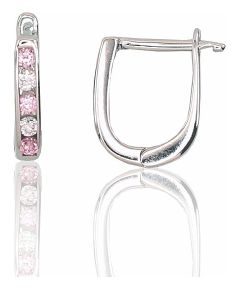 Серебряные серьги на английском замке #2202950(PRh-Gr)_CZ+CZ-PI, Серебро 925°, родий (покрытие), Цирконы, 1.1 гр.