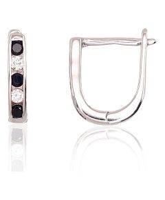 Серебряные серьги на английском замке #2202950(PRh-Gr)_CZ+CZ-BK, Серебро 925°, родий (покрытие), Цирконы, 1.1 гр.
