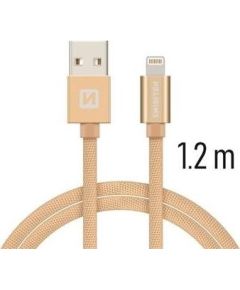 Swissten Textile Fast Charge 3A Apple Lightning (MD818ZM/A) Datu un Uzlādes Kabelis 1.2m Zelta