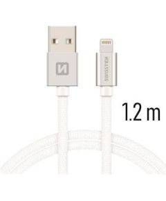 Swissten Tekstila Datu un Uzlādes Kabelis Apple Lightning / USB A 1.2m Sudraba