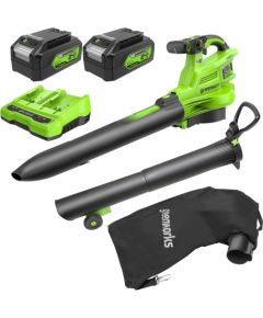 Akumulatora lapu sūcējs-pūtējs Greenworks BL48L421-01; 2x24 V; 2x4,0 Ah akum.