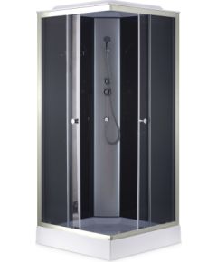 Dušas kabīne GOTLAND Nora 80x80x215cm, seklais paliktnis 12cm, priekšējie stikli peleki, aizmugure melna Dušas kabīnes