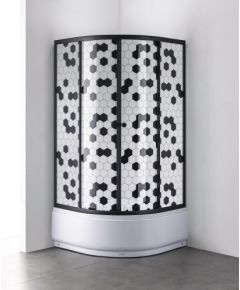 Dušas stūris GOTLAND Honeycomb 80X80X195 pusapaļš, dziļs (40cm) paliktnis, melns profils Dušas kabīnes