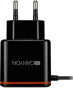 Canyon   Wall Charger With USB TYPE C CABLE , 2.1A Black