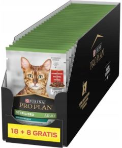 PURINA Pro Plan Sterilised Adult Maintenance Pieces with beef in sauce - wet cat food - 26x85g (18 + 8 GRATIS) Kaķu konservi