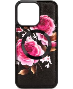 Evelatus Apple  iPhone 15 Pro Max Leather Case Zipper Design Flower Black Neoriģinālie Maciņi