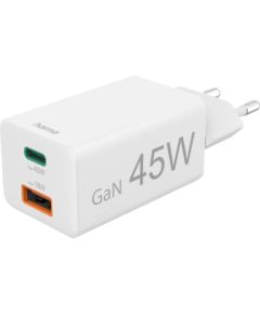 Hama   Mini Adapter 45W GaN USB-C + USB-A White Telefonu lādētāji 220v