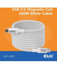 CABLE USB-C TO USB-C 2M/MAGNETIC WHITE CAC-3032 CLUB3D Data USB kabeļi