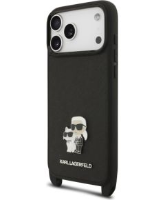 Karl Lagerfeld Saffiano Crossbody Strap Metal Karl and Choupette Case Aizsargapvalks priekš Apple iPhone 17 Pro Max Neoriģinālie Maciņi