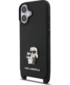 Karl Lagerfeld Saffiano Crossbody Strap Metal Karl and Choupette Case Aizsargapvalks priekš Apple iPhone 17 Neoriģinālie Maciņi