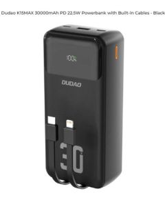 Dudao   K15MAX 30000mAh PD 22.5W Powerbank with Built-in Cables Black Power Banks