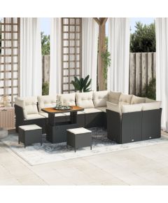 Vidaxl Zestaw 12-częściowy sofy ogrodowej z poduszkami czarny polirattan akacja Dārza mēbeļu komplekti