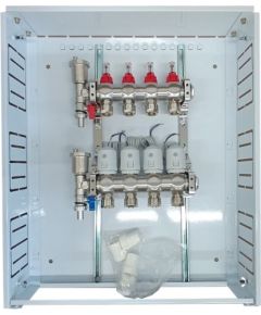 Hismart Heating Manifold 4 Loops with Thermal Actuators NC AC230V and Flow Meters Viedie slēdži