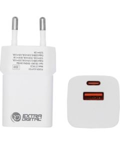Extradigital Зарядное устройство EXTRA DIGITAL GaN USB Type-C, USB Type-A: 30 Вт, PPS