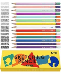 Drawing Sketch Pencil Set ARRTX, 4H, 3H, 2H, H, F, HB, B, 2B, 3B, 4B, 5B, 6B, 7B, 8B, 14pcs