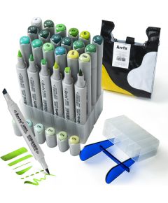 Double-sided Marker Pens ARRTX Oros, 24 Colours, green tone shade