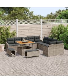 vidaXL 13-częściowy zestaw sofy ogrodowej z poduszkami - szary polirattan, akacja Dārza mēbeļu komplekti