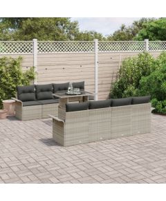 vidaXL 9-częściowy zestaw sof ogrodowych z poduszkami jasnoszary polirattan Dārza mēbeļu komplekti