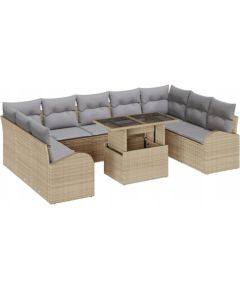 vidaXL 10-częściowy Zestaw Sofy Ogrodowej z Poduszkami Beżowy Rattan Poli, vidaXL 2-osobowa Sofa Ogrodowa z Przechowywaniem i Poduszkami Beżowy Rattan Poli Dārza mēbeļu komplekti