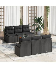 Zestaw ogrodowy vidaXL 7-częściowy z poduszkami czarny polirattan akacja, Zestaw 2-osobowy vidaXL z poduszkami czarny polirattan Dārza mēbeļu komplekti