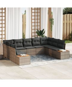 vidaXL Zestaw 9-częściowy sof ogrodowych  z poduszkami Szary Polirattan Akacja Dārza mēbeļu komplekti