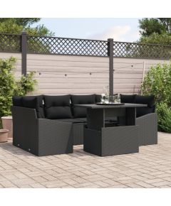 Zestaw Sof Ogrodowych vidaXL Zestaw 7 Czarny Rattan Dārza mēbeļu komplekti