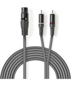 Kabelis Nedis XLR F - 2x RCA M 3m Dažādi vadi