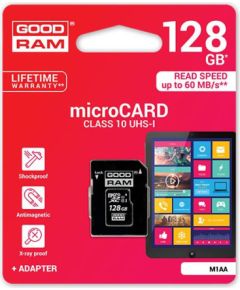 Memory card Goodram microSD 128Gb (class 10) + SD adapter Atmiņas kartes micro SD SDHC