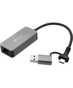 Sandberg 136-68 USB-C/A 2.5 GbE RJ45 Adapter, 2.5 Gigabit Ethernet on USB-C Adapteri