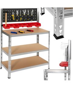 Верстак Springos HA5276 136x101x40 см, нагрузка до 620 кг, рабочая поверхность с полками для инструментов для гаража Полки