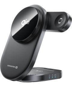 Swissten MagBase 3in1 Salokāms Bezvadu Qi2 Lādētājs (saderīgs ar MagSafe) Bezvadu telefonu lādētāji