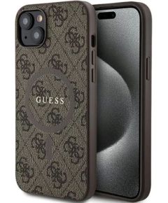 Guess Apple  iPhone 14 4G Collection Leather Metal Logo MagSafe Brown Чехлы - альтернативные