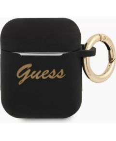 Guess Apple  AirPods 1/2 cover Silicone Vintage Script case Black Чехлы - альтернативные