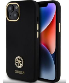 Guess Apple  iPhone 15 Liquid Silicone 4G Strass Metal Logo Case Black Чехлы - альтернативные