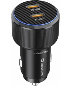 Swissten PD 2x USB-C Automašīnas Lādētājs 50W ar USB-C - USB-C Kabeli 1m Telefonu lādētāji 12v Automašīnām