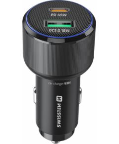 Swissten PD USB-C / USB Automašīnas Lādētājs 63W ar USB-C - USB-C Kabeli 1m Telefonu lādētāji 12v Automašīnām