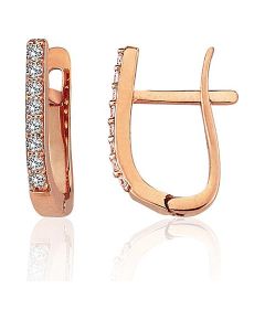 Золотые серьги на английском замке #1201787(Au-R)_CZ, Красное Золото 585°, Цирконы, 1.99 гр. Zelta auskari ar "angļu" slēdzēju