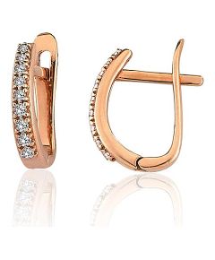 Золотые серьги на английском замке #1201786(Au-R)_CZ, Красное Золото 585°, Цирконы, 2.19 гр. Zelta auskari ar "angļu" slēdzēju