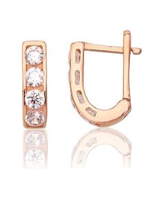 Золотые серьги на английском замке #1201493(Au-R)_CZ, Красное Золото 585°, Цирконы, 0.78 гр. Zelta auskari ar "angļu" slēdzēju